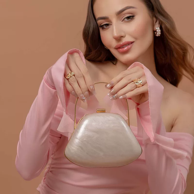 Ручная сумка‑клатч, акриловая золотая застёжка, маленькая ракушечная сумка, 18,5×6,5×12,5 см