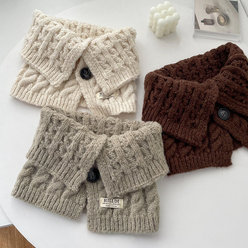 Botón giro bufanda de las mujeres Otoño e Invierno estilo coreano versátil grueso cálido cuello alto suéter de punto bufanda collar falso collar