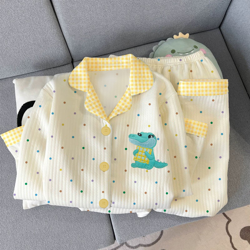 Cross-Border Cute Crocodile Pajamas for Girls in Autumn and Winter Long-Sleeved Pants Air Cotton Thickeneded Thermal Clothing Can Be Worn Outside the Suit