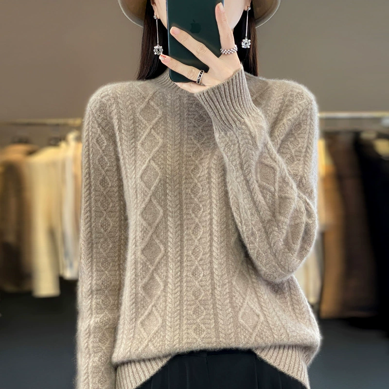Woolen spring short knitted warm jeans, sweater, high collar