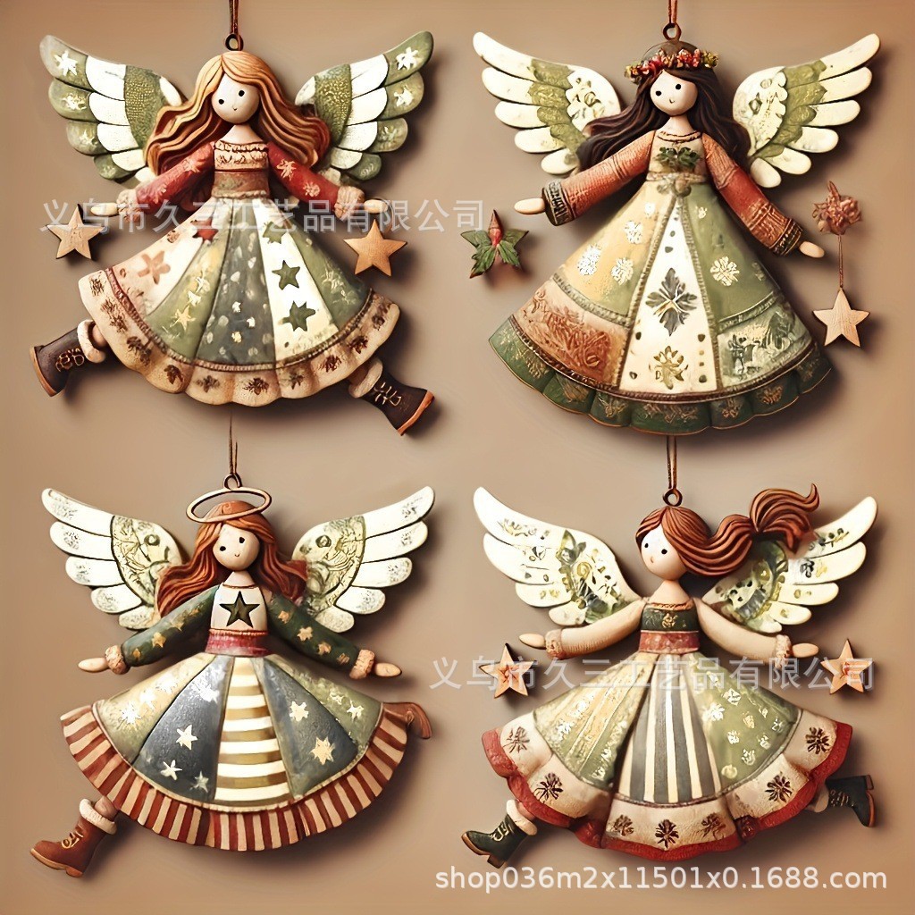Colgante de madera transfronterizo Angel Girl para decoración de Navidad decoración interior y exterior colgante image 10
