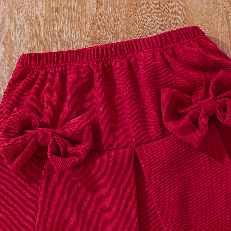 Completo moda bambina, gonna a mezza manica con fiocco grande, top a maniche lunghe, novità autunno e inverno, abbigliamento per bambini di medie dimensioni_voghion.com