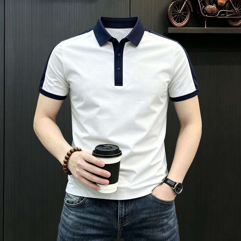 Men's High-End Seamless Short-Sleeve Polo Shirt 2026 Summer Thin Cool-Feel High-Elasticity Turn-Down Collar Half-Sleeve T-Shirt