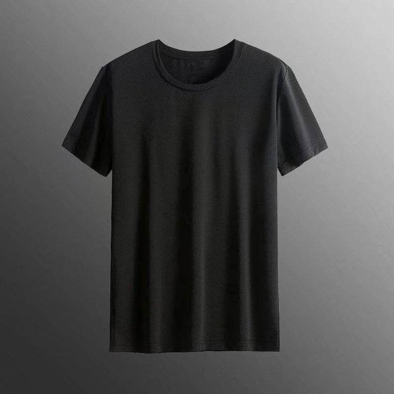 Camiseta de manga corta de seda de hielo de verano para hombres 2022 nuevo verano de gama alta cuello redondo media manga camiseta de secado rápido ropa superior con sensación de hielo