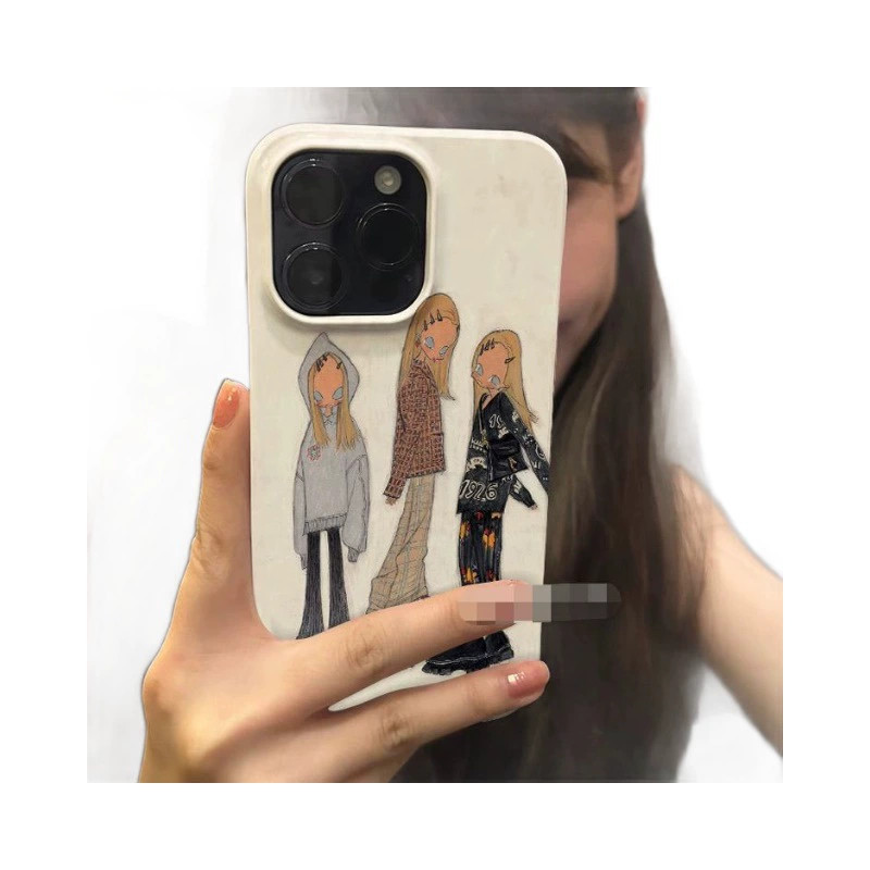 Чехол для iPhone Apple (совместим с 16/15 Pro Max), мягкий гелевый белый с рисунком трёх девушек