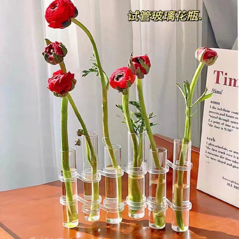 試験管花瓶風高価値ガラスネット有名人の装飾品花水耕栽培花器組み合わせ花瓶装飾|undefined