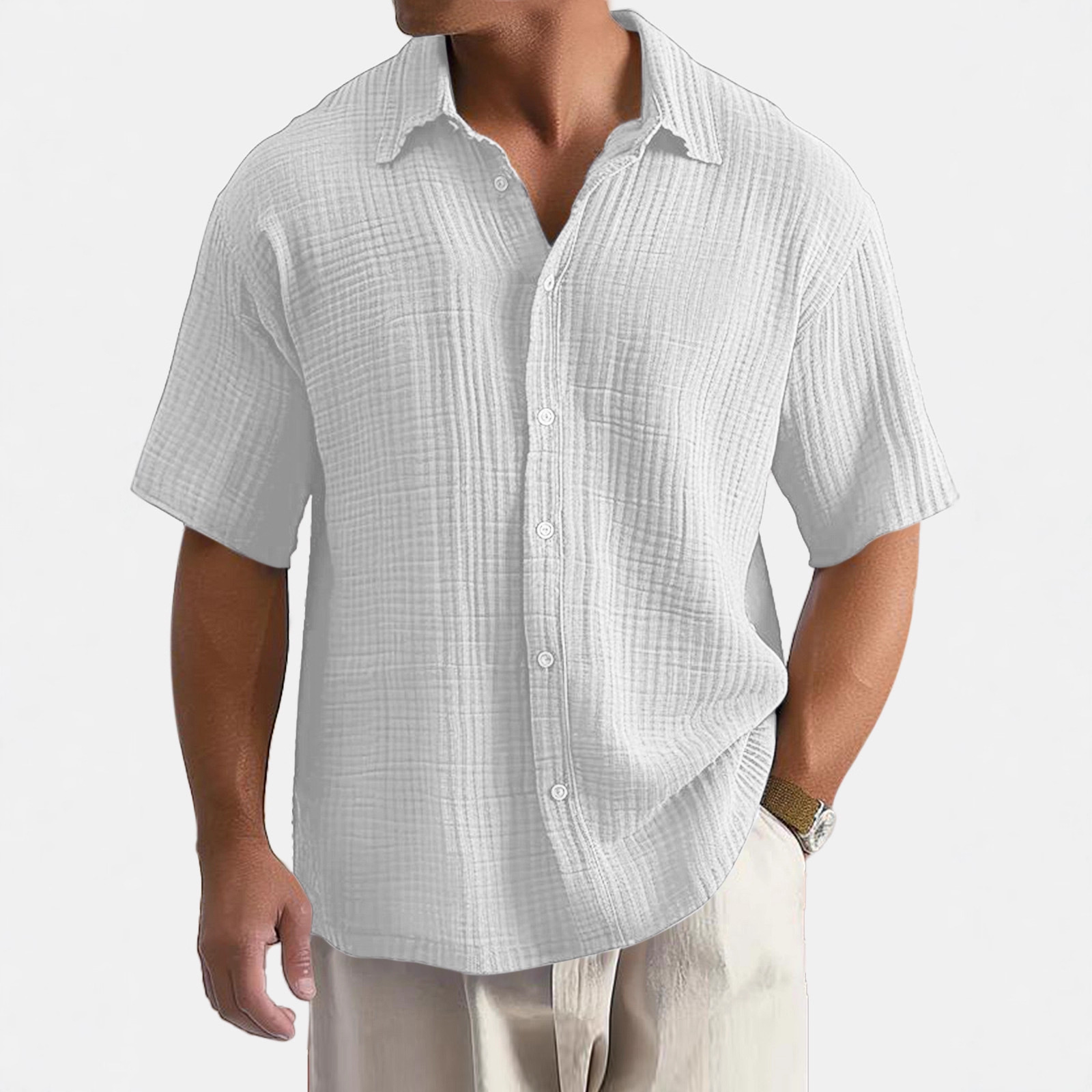 European and American Cross-Border Amazon Tiktok Temu Men's New Summer Loose Casual Cotton Short-Sleeved Shirt