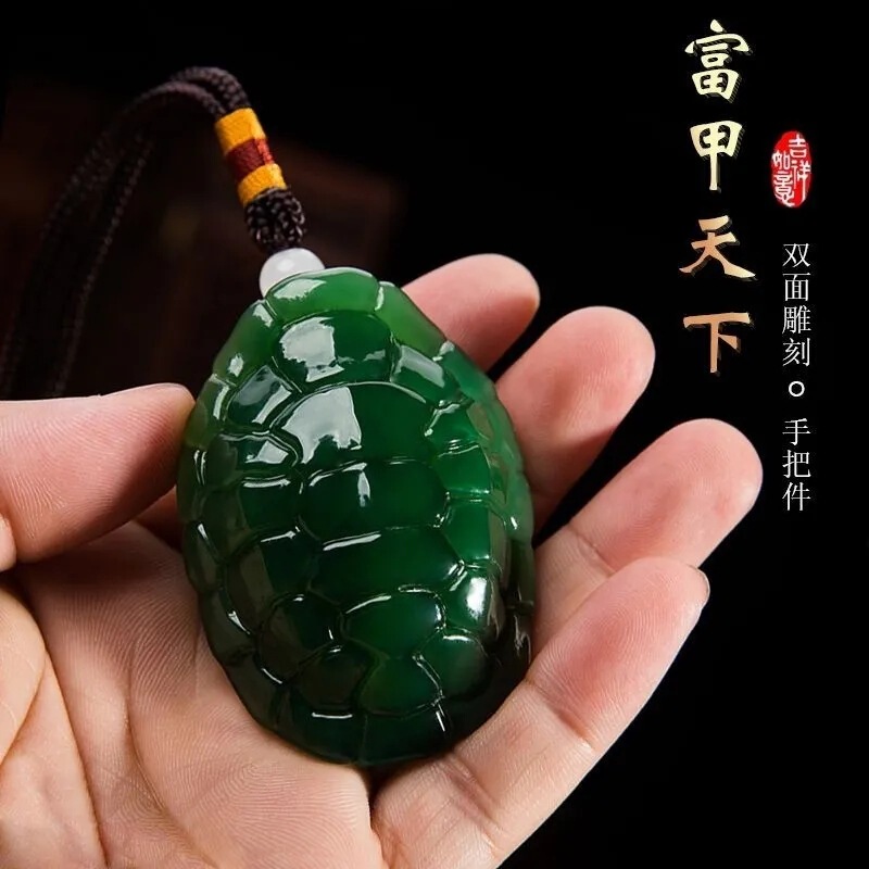 真玉石手把件富甲天下招财来财白玉龟壳盘玩解压把玩创意桌面饰品|undefined