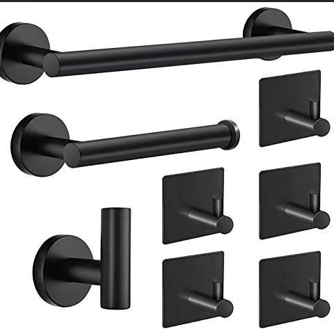 Cross-Border Stainless Steel Five-Piece Bathroom Towel Bar Towel Rack Toilet Paper Holder Toilet Bathroom Punch-Free Hook Clothes