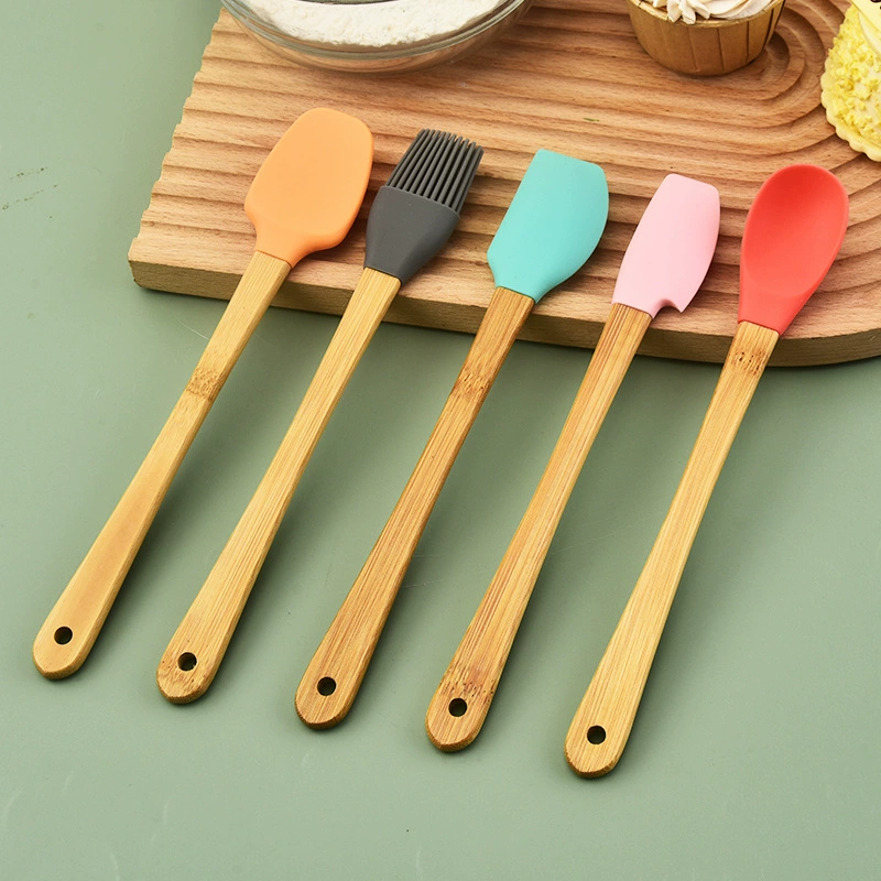 Комплект кухонной посуды для выпечки деревянной ручки для домашнего торта крем-скребка ложка для барбекю масляная щетка для выпечки инструмент из 5 частей