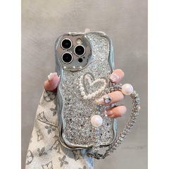 適用於蘋果15ProMax手機殼iPhone14高級感鋪滿閃粉亮片12輕奢手鍊