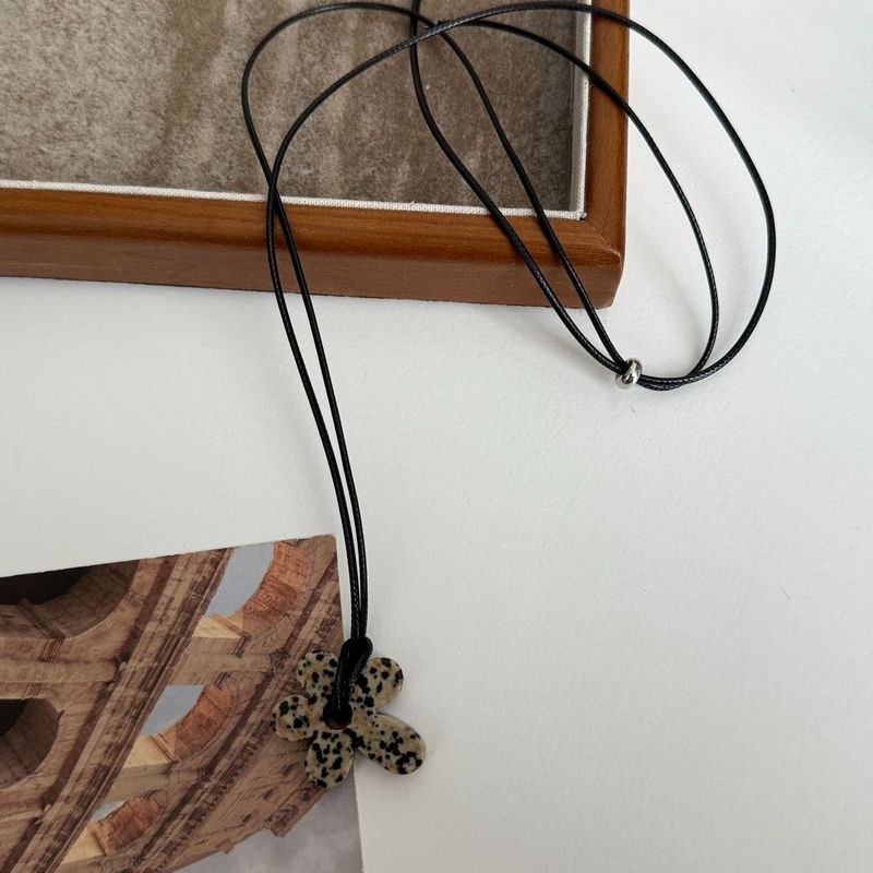复古风蜡绳虎眼石天然石花朵吊坠项链轻奢毛衣链个性时尚百搭项饰|undefined
