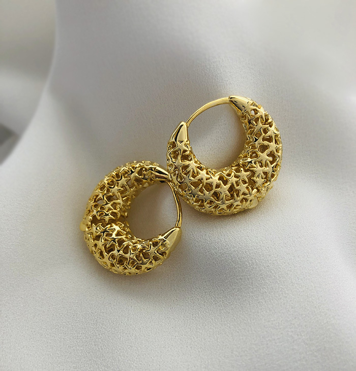 Polished Finish 1 Pair Streetwear Star Copper 18K Gold Plated Earrings