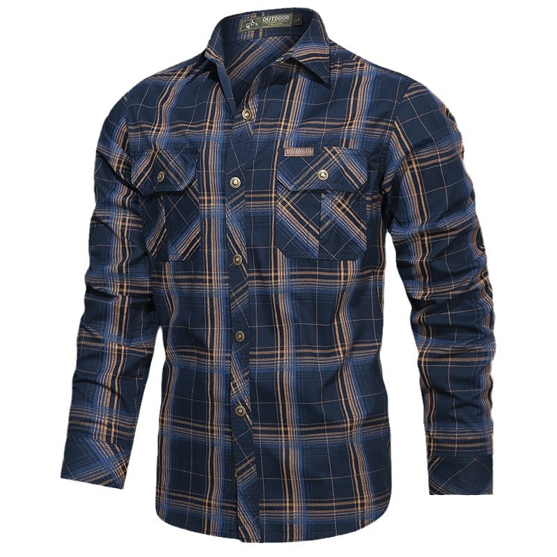 Hombres jóvenes de mediana edad Casual de negocios de algodón de gran tamaño Camisa de trabajo Otoño nuevo cuadrícula manga larga delgada