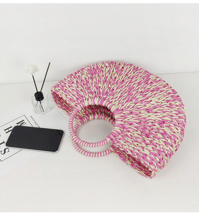 Multicolor Pattern All Seasons Season Women's Large Paper Multicolor Streetwear Weave Round Open Straw Bag