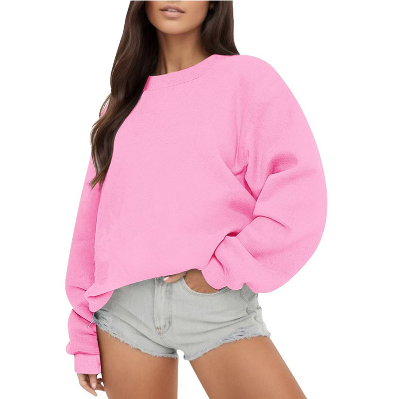 Amazon's Best-Selling Women's Fleece-Lined Round-Neck Casual Sweatshirt, Cross-Border Foreign Trade Couple's Loose Top, Street Fashion Trendsetter