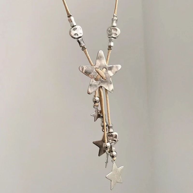 工业风~复古做旧编绳星星流苏项链吊坠毛衣链颈链千禧辣妹风配饰|undefined