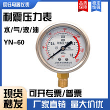 YN60耐震压力表0.6/1/1.6/2.5MPa水压气压液压油压测量真空表负压