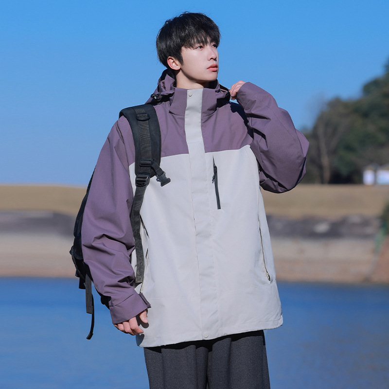 NASA山系户外徒步三合一冲锋衣男士秋冬季新款宽松休闲连帽登山服|undefined