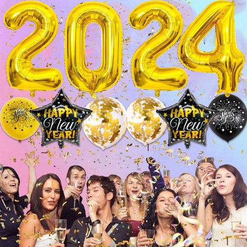 New Year Balloons New Year's Eve Decoration Balloon Set 2024 New Year's Day Decoration New Year Balloons Holiday Party Decoration Balloons