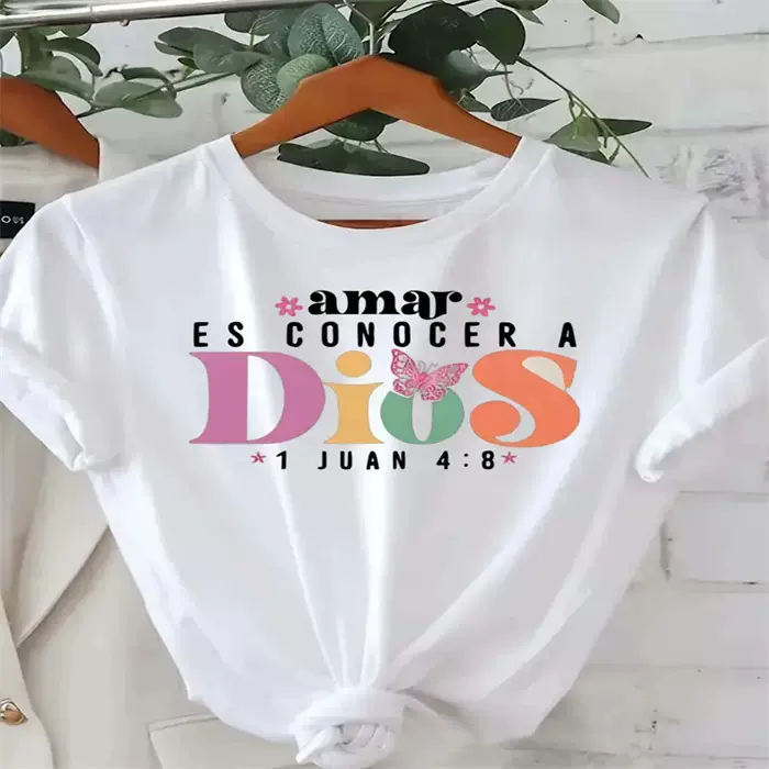 跨境现货女士夏季T恤印花时尚休闲可爱短袖女式圆领印花短袖 T 恤