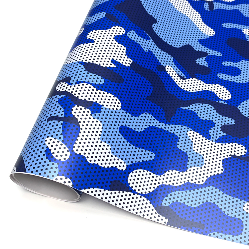 Cross-Border Blue and White Polka Dot Camouflage Car Body Color Change Film Electric Motorcycle Mountain Bike Color Change Decal Waterproof Sticker