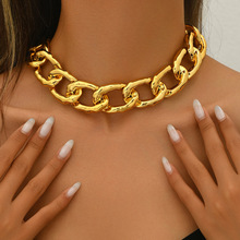 欧美跨境饰品亚马逊夸张嘻哈个性几何亚克力敲打纹项链女时尚百搭