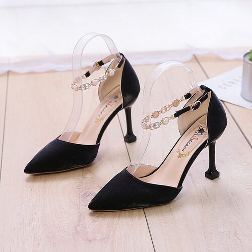 2025 Spring New Korean Style Pointed Toe Single Strap Fine Heel High Heels Satin Hollow Women's Shoes Wholesale