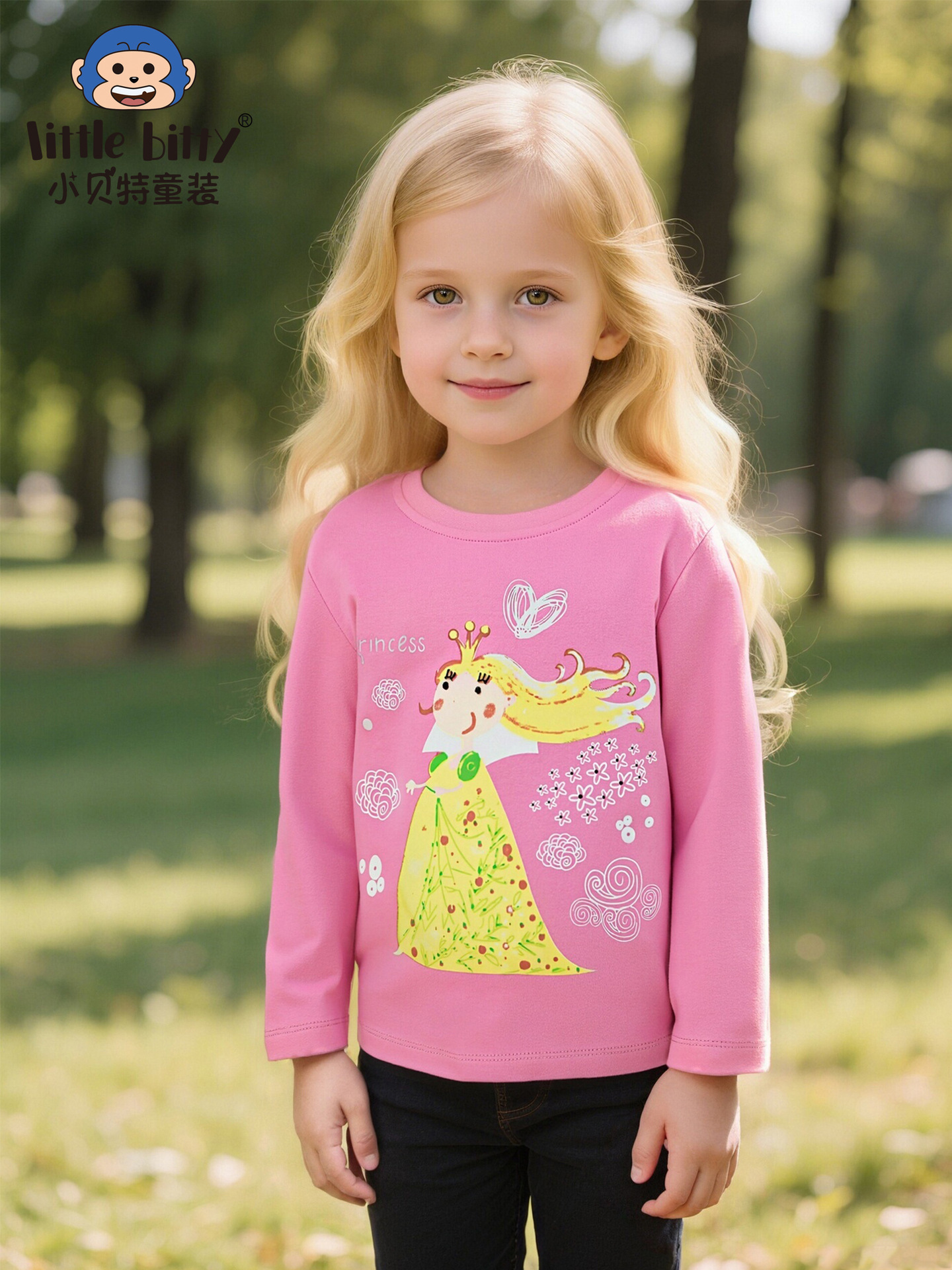 Cross-Border 25 Years New Autumn and Winter Girls Long-Sleeved T-Shirt Tops Cute Cartoon Printed Round Neck Knitwear Children's Clothing
