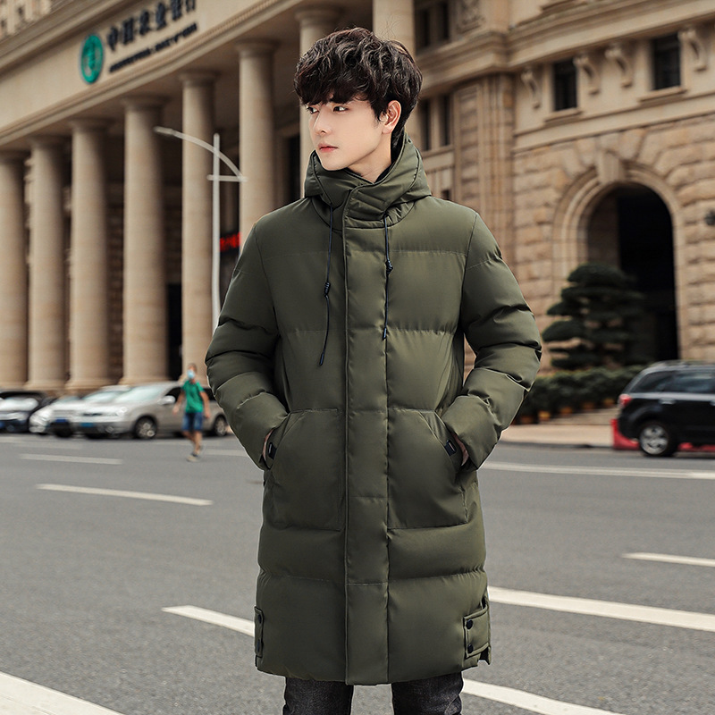 M--8XL de invierno más tamaño con capucha casual abrigo de algodón acolchado color sólido juventud cálido abrigo de algodón acolchado abrigo de invierno de longitud media para los hombres