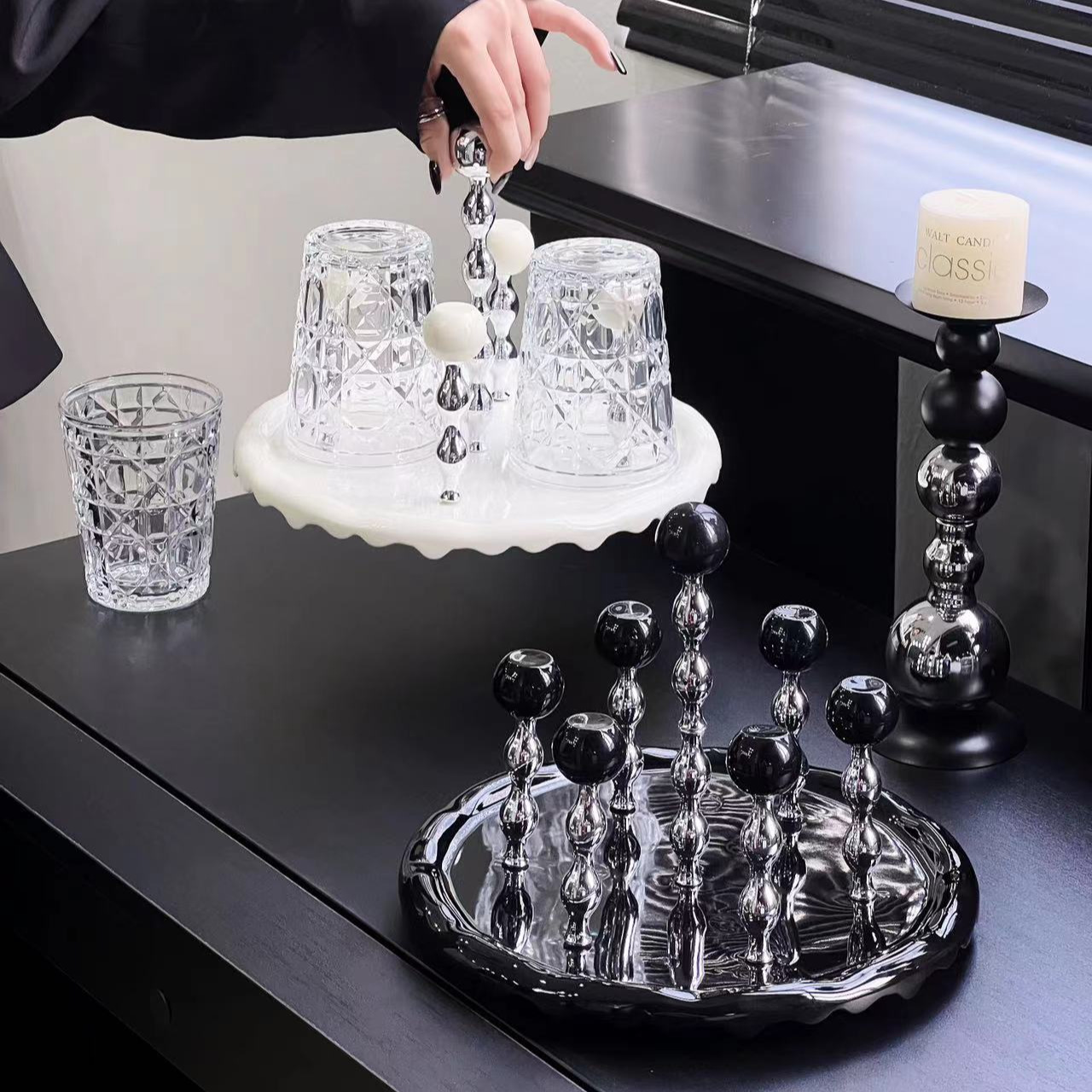 Cream rotating glass holder, tea set, dustproof drying rack, storage system