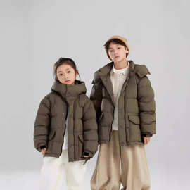 170码小满鹅24新款儿童羽绒服女童短款面包服男童脱帽羽绒服外套