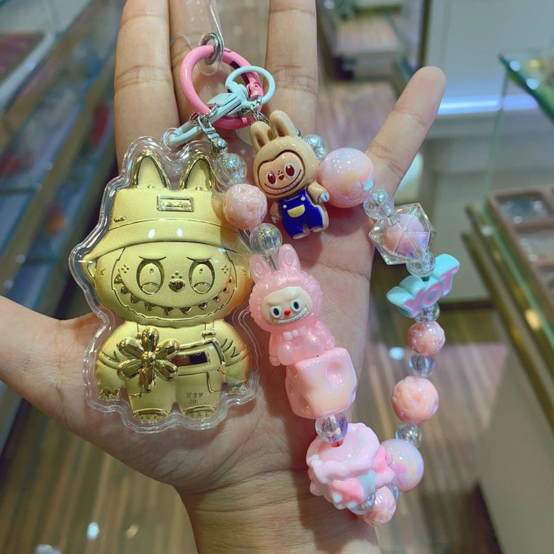 labubu足金999送礼黄金拉布布挂件手机链挂绳钥匙扣合金包包|undefined