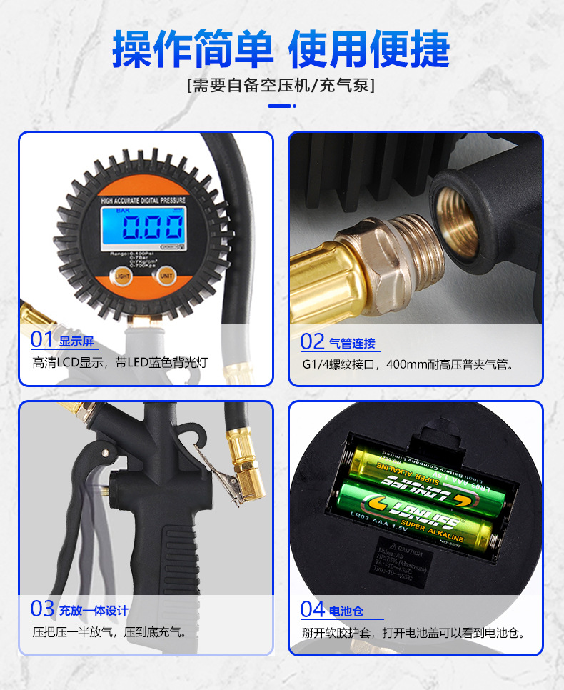 【Direct from Manufacturer】Tire Inflation Gauge Digital Tire Pressure Gauge Car Tire Pressure Meter Tire Pressure Gun