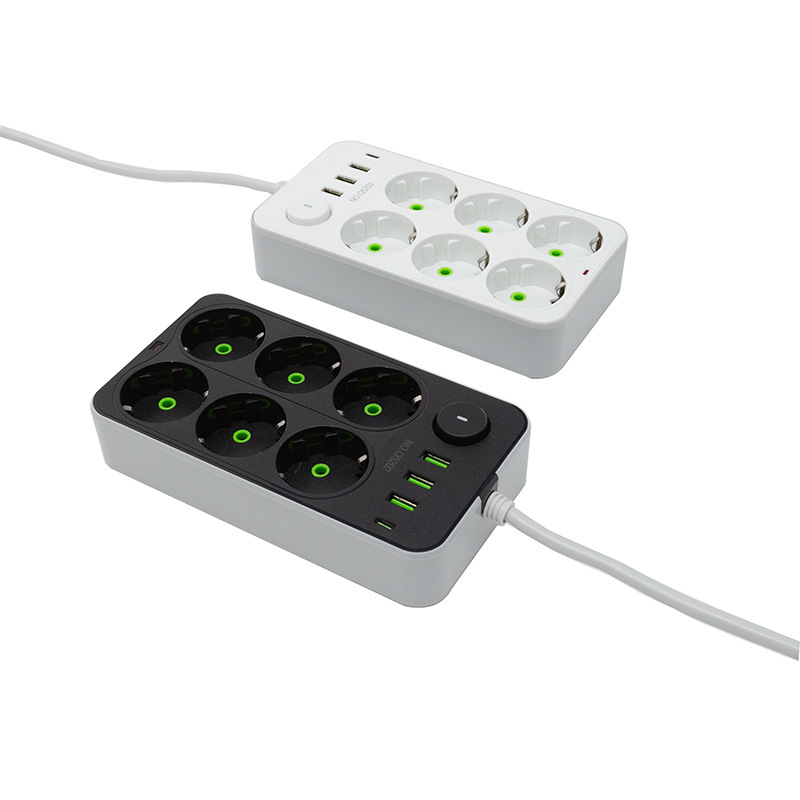 Q5202 # estándar europeo 6 12 jack caja negra caja blanca bolsa 3USB + 1 Tipo-c interruptor de control general