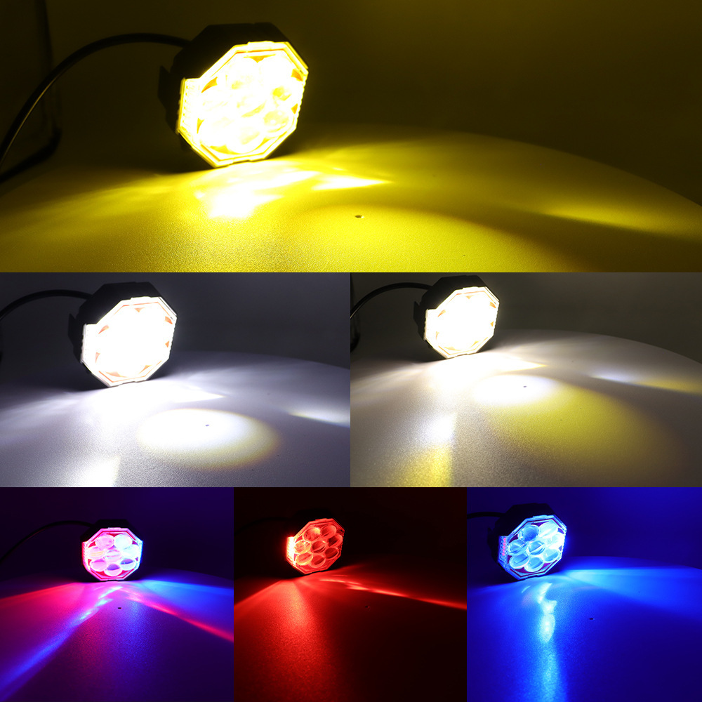 Customized Led Motorcycle Spotlights, Octagonal Spotlights, Dual-Color External Headlights, High-Brightness Electric Vehicle Lights