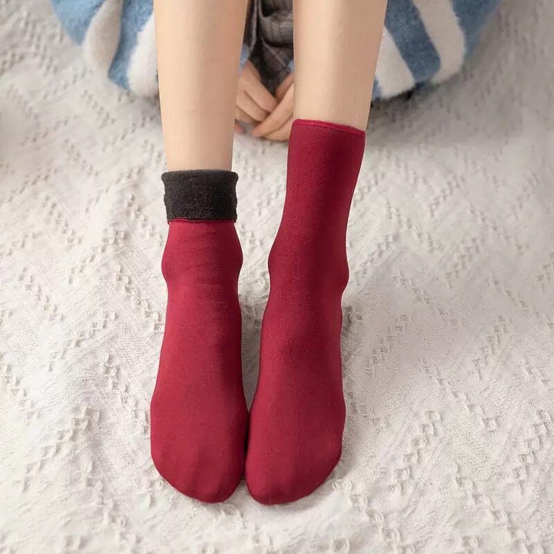 冬季女士雪地袜子秋冬季加绒加厚保暖地板大版月子袜袜竖条中筒袜|undefined