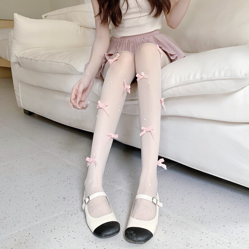 Japanese jk Bow Pearl White Silk Stockings lolita Leg Shaping Ultra-thin Anti-hook Silk lolita Pantyhose
