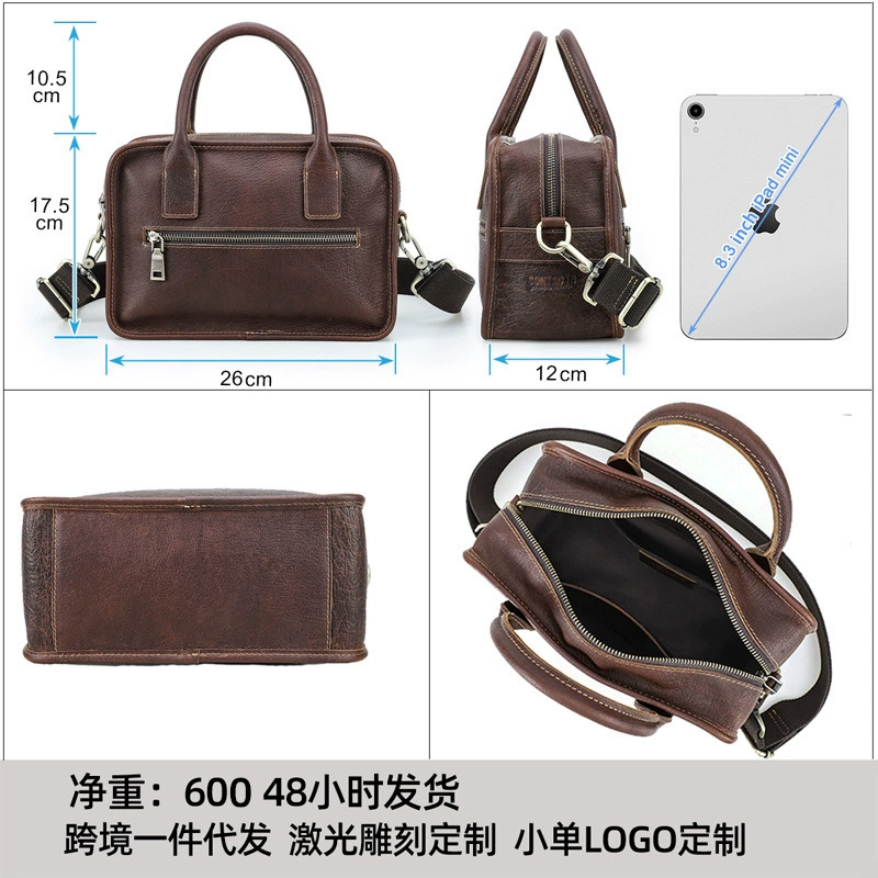 黑天使 Leather universal retro organizer bag for men and women, one-shoulder bag, cowhide, genuine leather