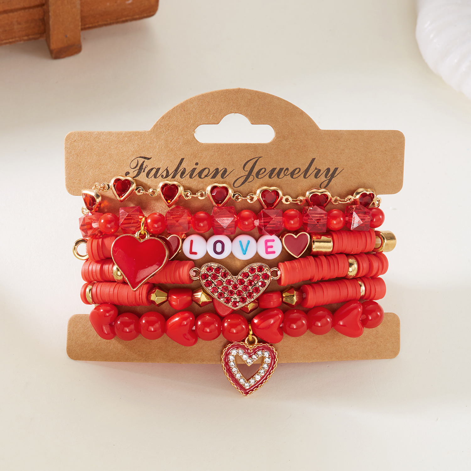 Heart Beaded Bangle Set For Girls European Style Fashion Jewelry_voghion.com