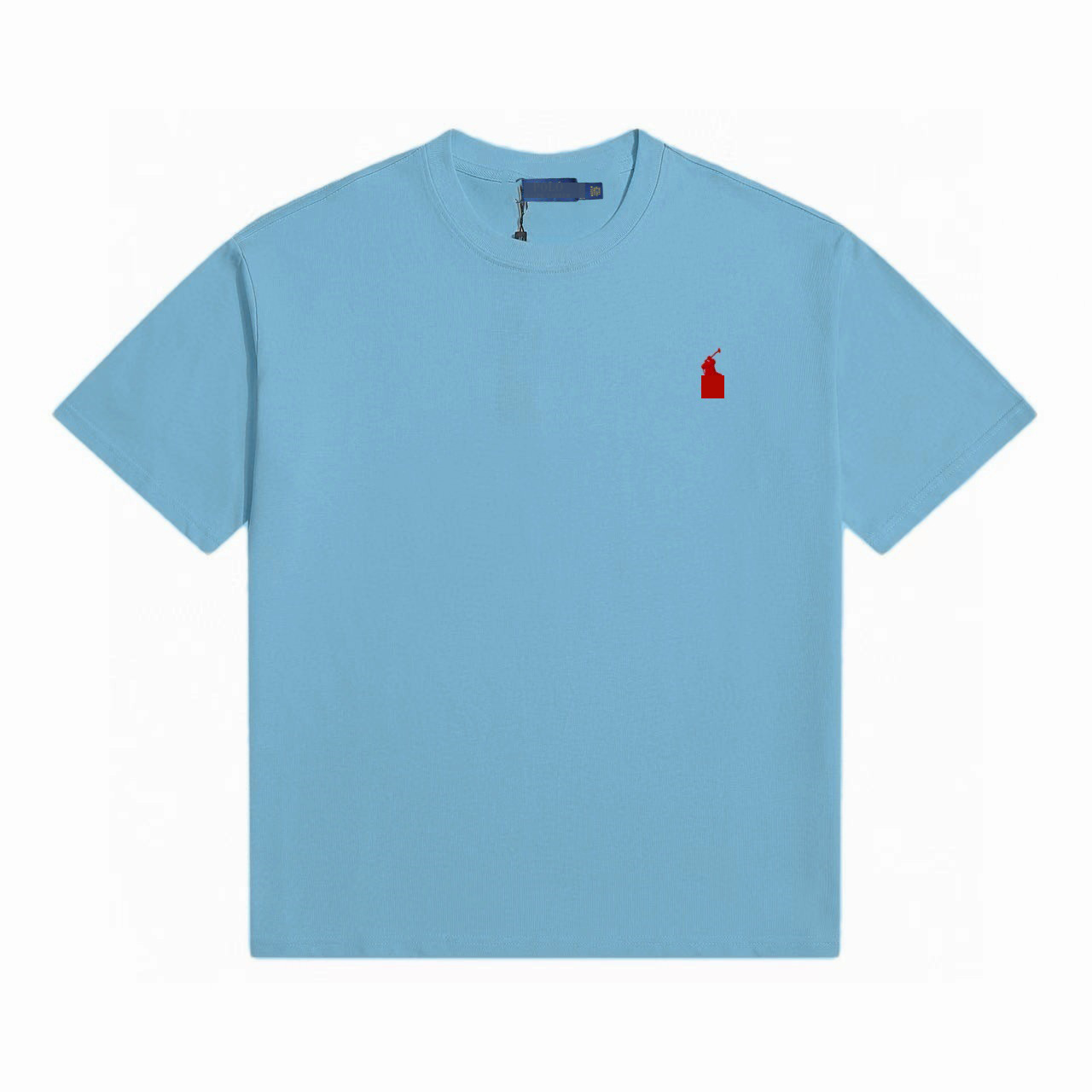티셔츠 하늘색 빨간색 라벨