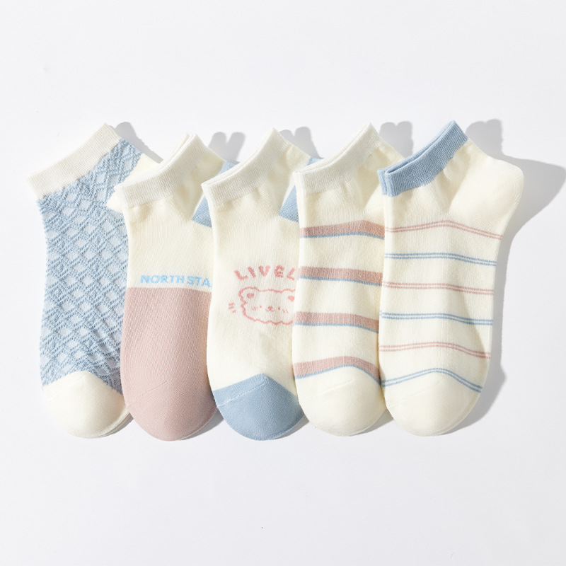 Nuevos calcetines de mujer de aspecto alto de estilo japonés de primavera y verano de algodón transpirable absorbente de sudor suave bajo-top Calcetines Bajos calcetines de mujer