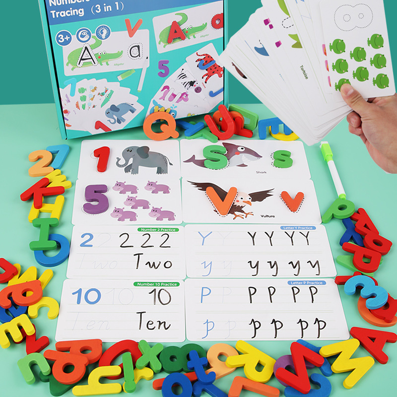 Tarjeta de imagen de letras inglesas de madera transfronteriza Tarjeta de aprendizaje cognitivo juguetes de educación temprana jardín de infantes 3-4-5 años material didáctico