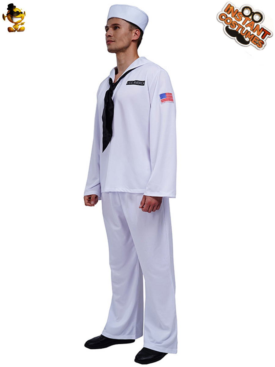 Traje de fiesta de Halloween adulto masculino juego de rol traje de marinero blanco traje de rendimiento de etapa