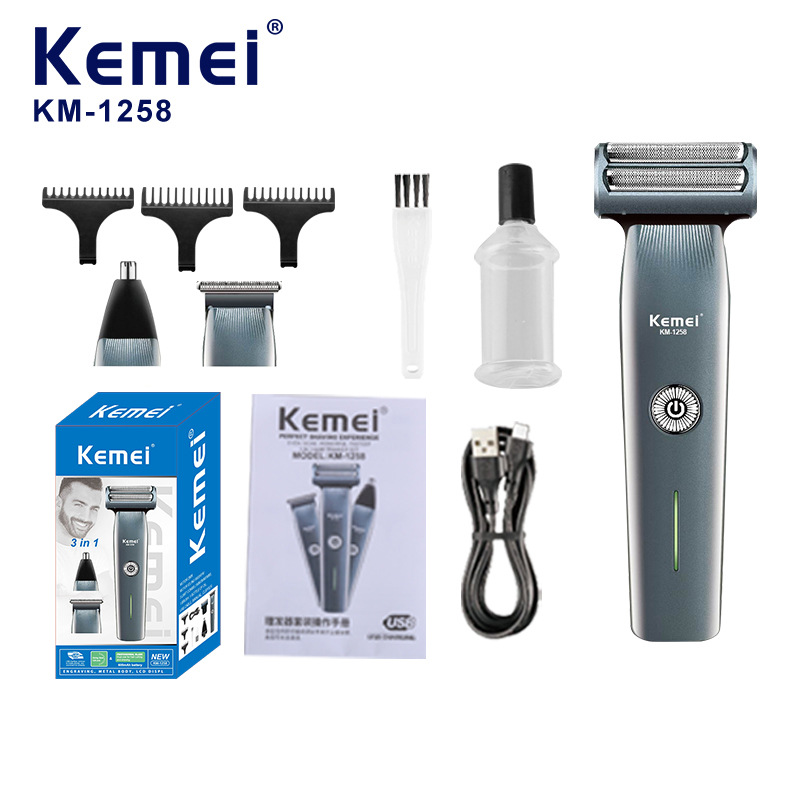 Komei máquina de afeitar eléctrica KM - 1258 multifuncional 3 - en - 1 cortador de pelo para hombres corte de pelo nasal set