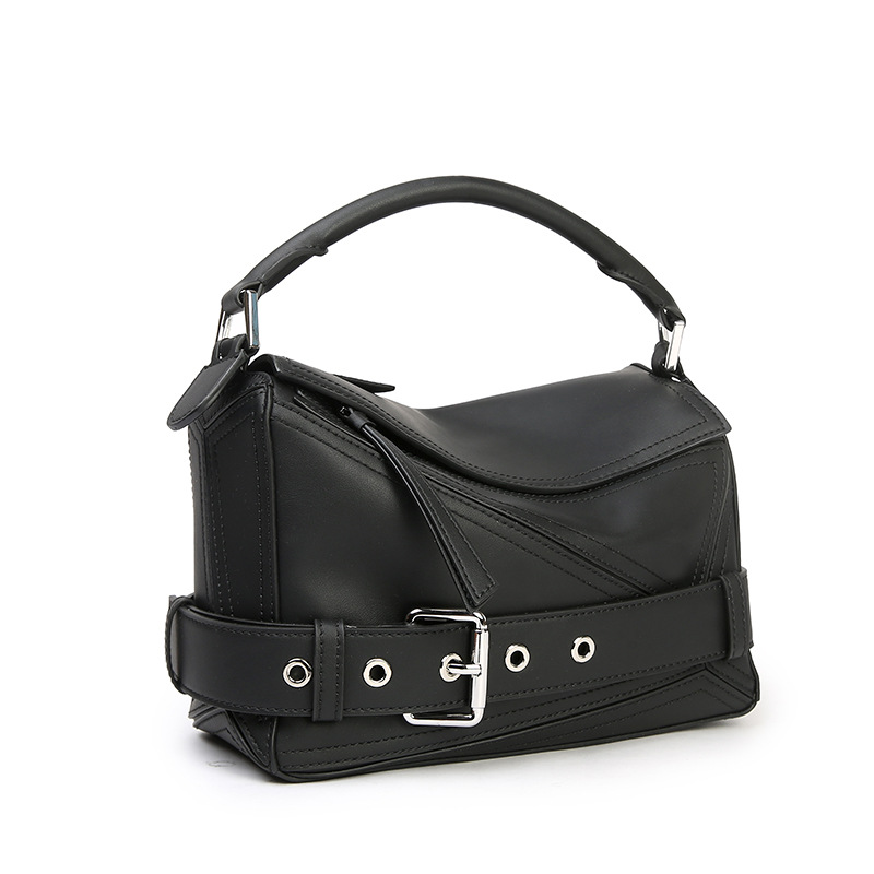 2026 New Top Grain Cowhide Puzzle Geometric Motorcycle Bag Genuine Leather Large Capacity Crossbody Handbag For Women - Thumbnail 6