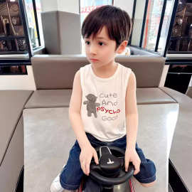 巨软糯~男童高弹力可爱小熊背心2024夏季中小童宝宝舒适无袖上衣