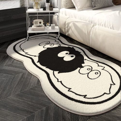 Cartoon Black Coal Ball Carpet Imitating Cashmere Skin-friendly Bedroom Bedside Rug Stain-resistant Living Room Long Strip Mat Tatami Mat