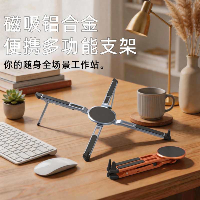 Aluminum Alloy Magnetic Phone Holder, Convenient Foldable and Adjustable Metal Tablet and Laptop Desktop Stand Aluminum Alloy Magnetic Phone Holder, Convenient Foldable and Adjustable Metal Tablet and Laptop Desktop Stand