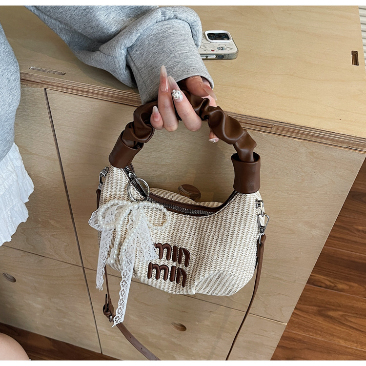 2025 Pleated handbag for Women's summer, a new niche design, trendy and fashionable, versatile woven single-shoulder crossbody bag undefined